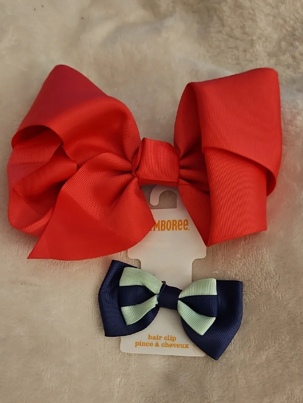 HANDMADE Large Hot Pink Bow and GYMBOREE Small Hair Bow Clips